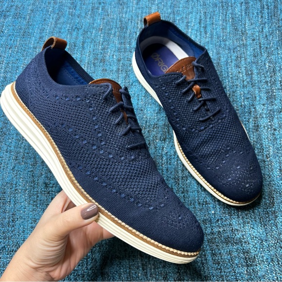 Cole Haan Originalgrand Stitchlite Wingtip Knit Oxfords in Navy Blue - Picture 1 of 9